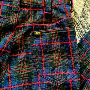 VINTAGE 70s Lee Brand , Poly Plaid Pants . 27w/29l